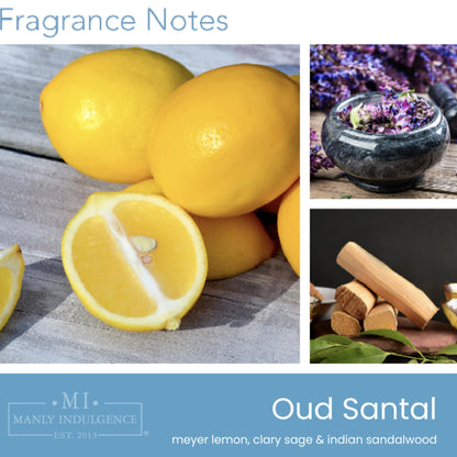 Manly Indulgence Oud Santal Scented Candles for Men, 2 Wick, 15 oz Premium Soy Blend Wax, 60H Burn, Candles for Home Scented – Made in The USA
