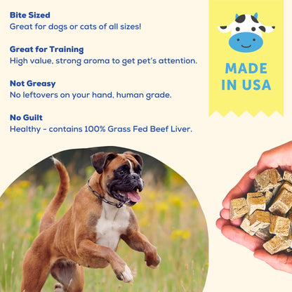 A Better Treat – Freeze Dried 100% Grass Fed & Finished Beef Dog Treats, Beef Liver, Single Ingredient | Natural, Healthy, High Value | Grain Free, High Protein, Diabetic Friendly | Made in The USA