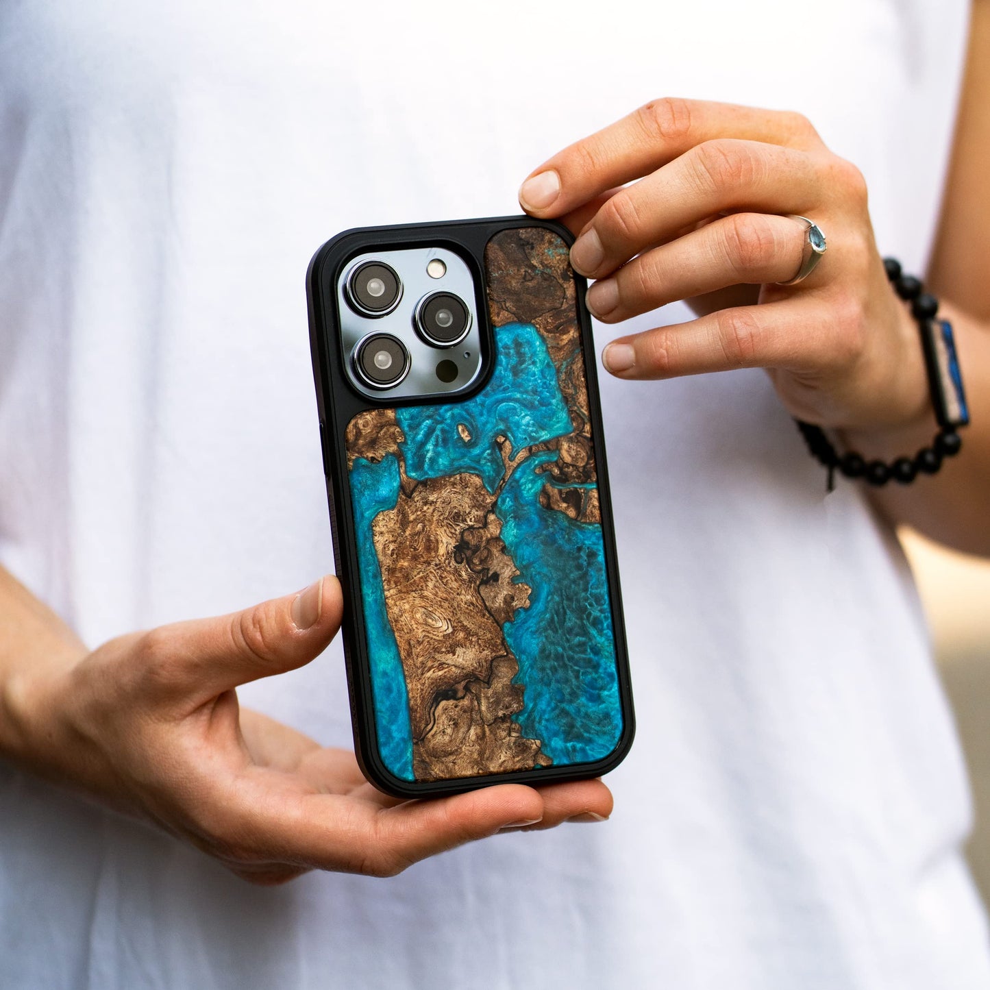 Carved - Designed for iPhone 13 PRO MAX | Burl Wood & Resin Traveler Case | MagSafe Compatible Magnet | One-of-A-Kind Inlay | Made in USA | Map of San Francisco