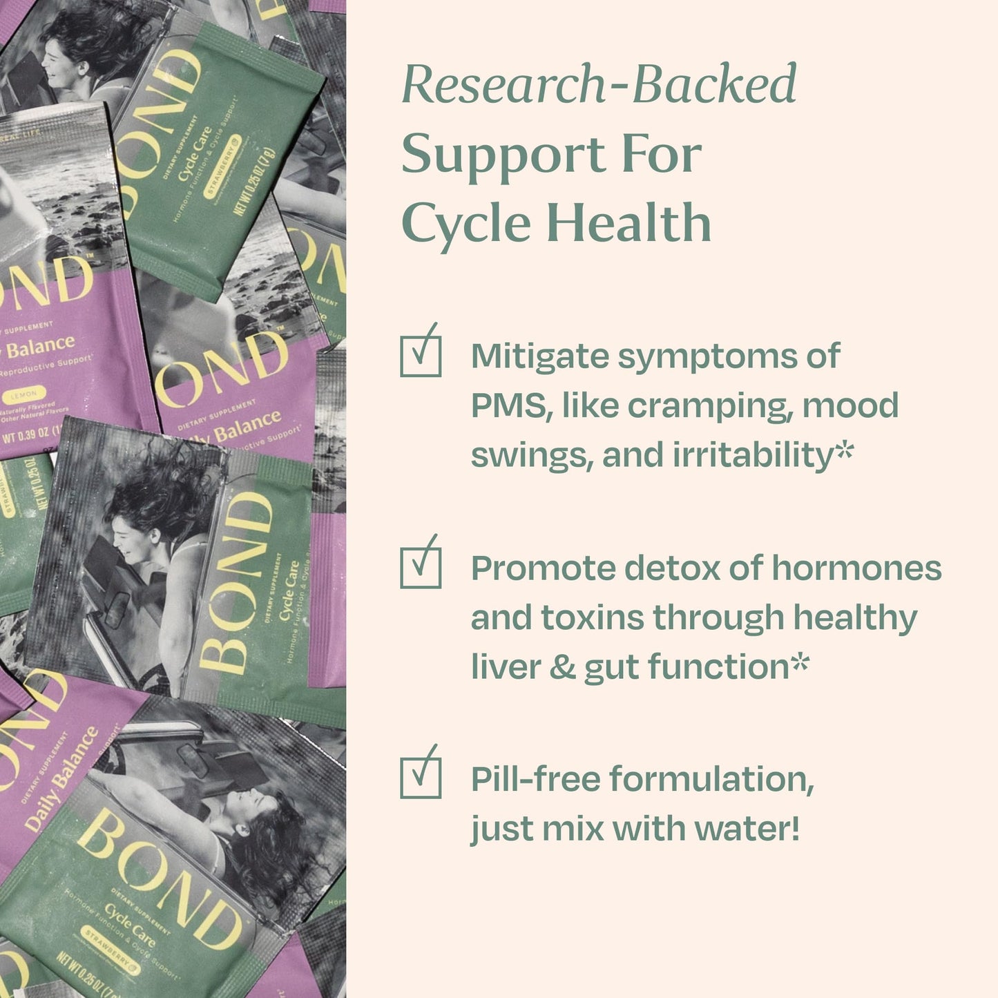 BOND Cycle Care – PMS Support Supplement & Hormone Balance for Women – Cortisol Reducer with Ashwagandha, L-Tryptophan, Magnesium, Cramps & Mood Relief, Strawberry Drink Mix - 20 Travel Packs