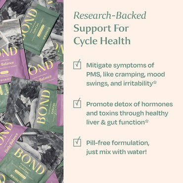 BOND Cycle Care – PMS Support Supplement & Hormone Balance for Women – Cortisol Reducer with Ashwagandha, L-Tryptophan, Magnesium, Cramps & Mood Relief, Strawberry Drink Mix - 20 Travel Packs