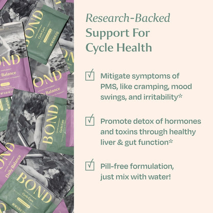 BOND Cycle Care – PMS Support Supplement & Hormone Balance for Women – Cortisol Reducer with Ashwagandha, L-Tryptophan, Magnesium, Cramps & Mood Relief, Strawberry Drink Mix - 20 Travel Packs