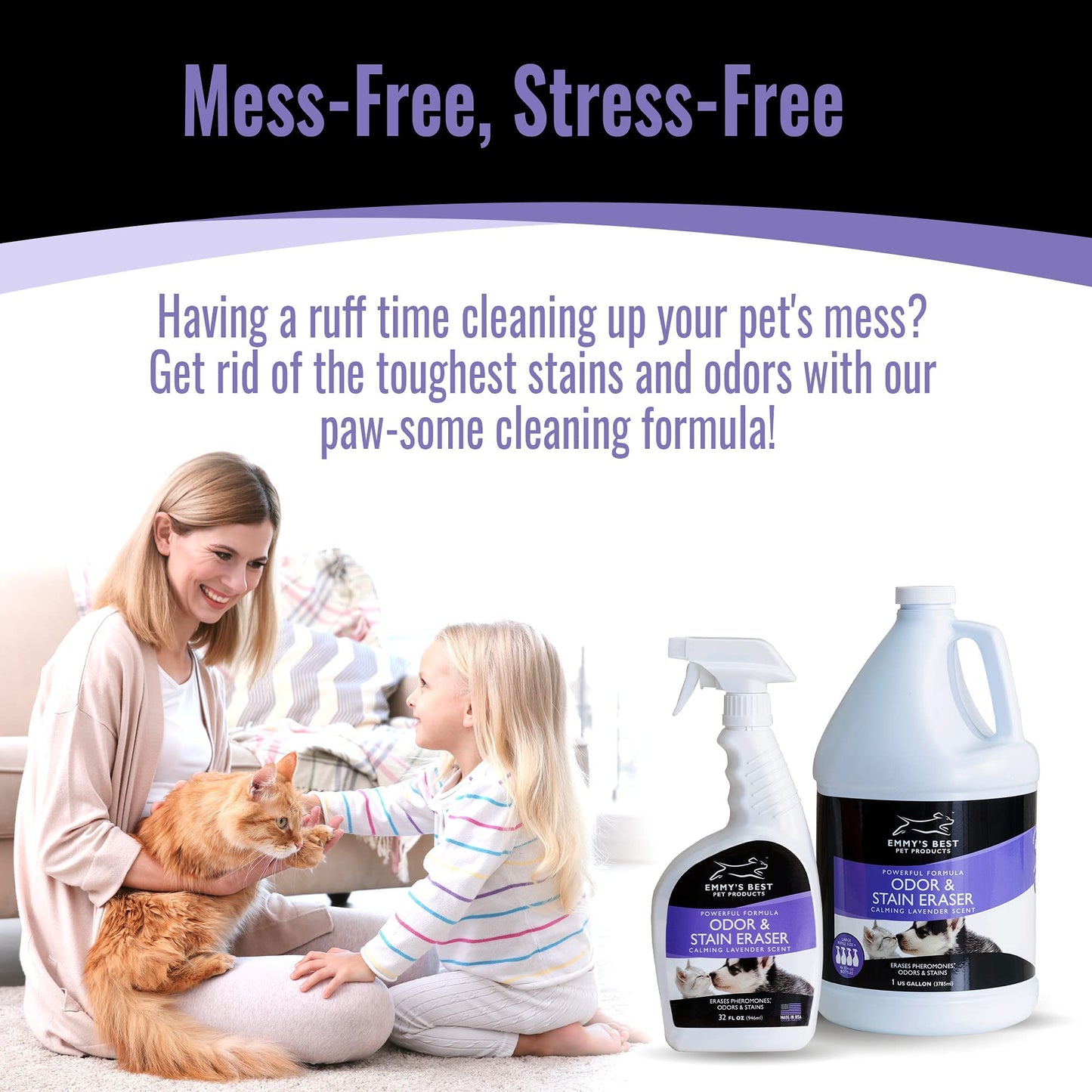 EBPP Odor & Stain Eraser - Made in The USA - Pet Odor Absorber and Room Deodorizer for Home Use - Odor Remover and Urine Odor Eliminator - Lavender Enzyme Carpet Cleaner