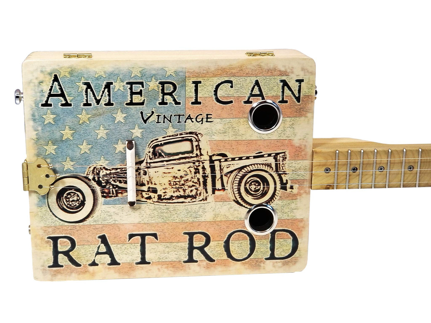 "American Rat Rod" 3-string Acoustic-Electric Cigar Box Guitar - Fun to Play, Made in the USA!