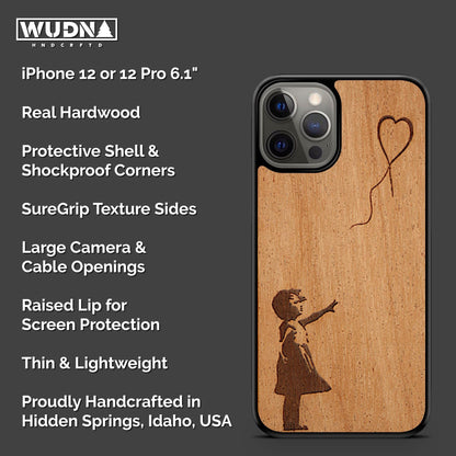 WUDN Slim Wooden Phone Case (Banksy Balloon Girl) Compatible with iPhone 12 Pro or 12 with MagSafe