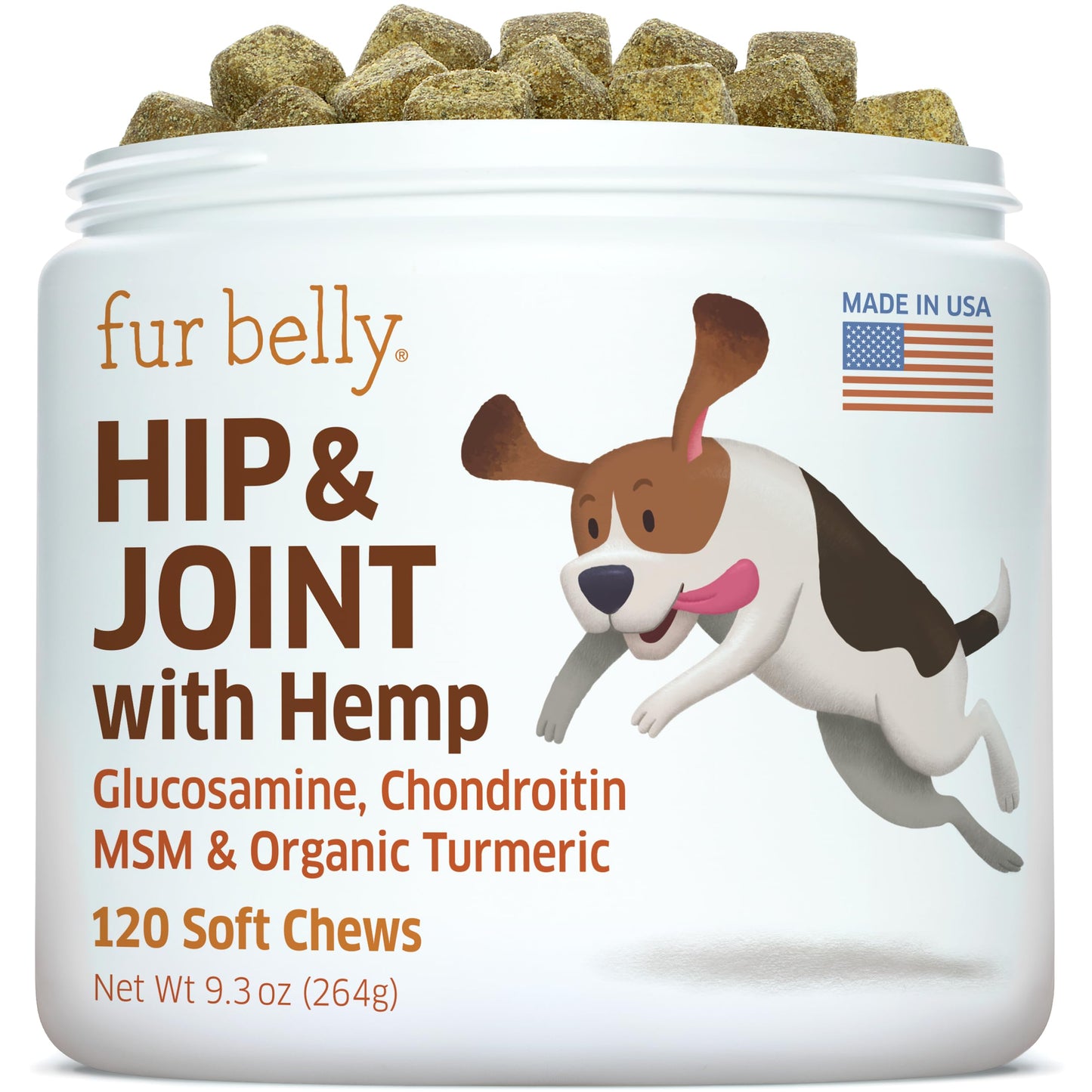 Hemp Hip and Joint Supplement for Dogs - Glucosamine for Dogs - Glucosamine Chondroitin for Dogs with MSM, Hemp, Turmeric & Omega 3 - Pain Relief - 120 ct Soft Chews - Made in The USA