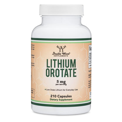Lithium Orotate 5mg, 210 Capsules (Third Party Tested, Vegan Safe, Non-GMO) for a Calmer Mind, More Balanced Mood, and Better Rest at Night by Double Wood Supplements