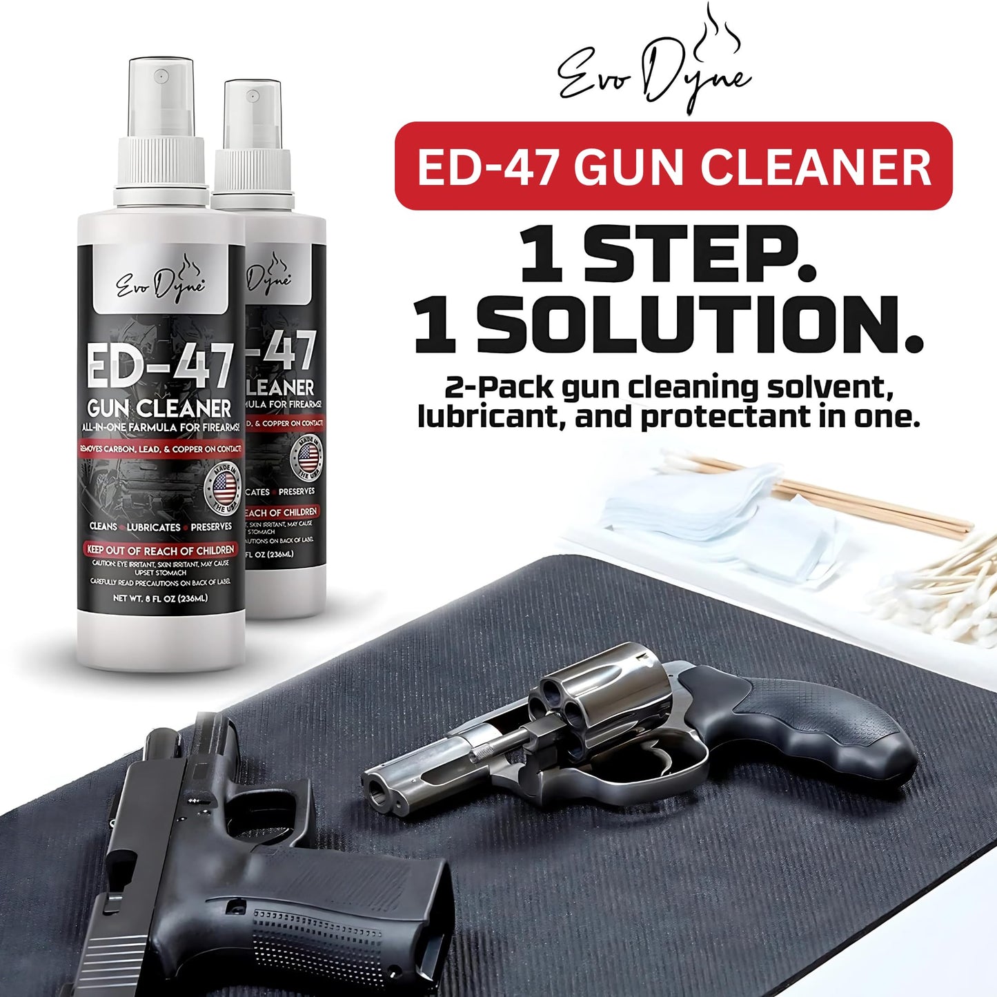 Evo Dyne 2-Pack Gun Cleaner Spray (8oz Per Bottle), Made in USA | All-in-One Lubricant & Gun Cleaner - Penetrates Carbon Deposits, Metals & Residue