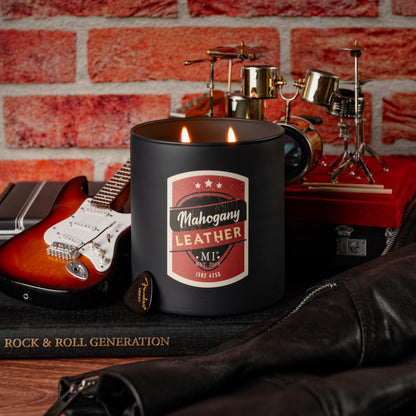 Manly Indulgence Mahogany Leather Scented Candles for Men, 2 Wick, 15 oz Premium Soy Blend Wax, 60H Burn, Candles for Home Scented – Made in The USA