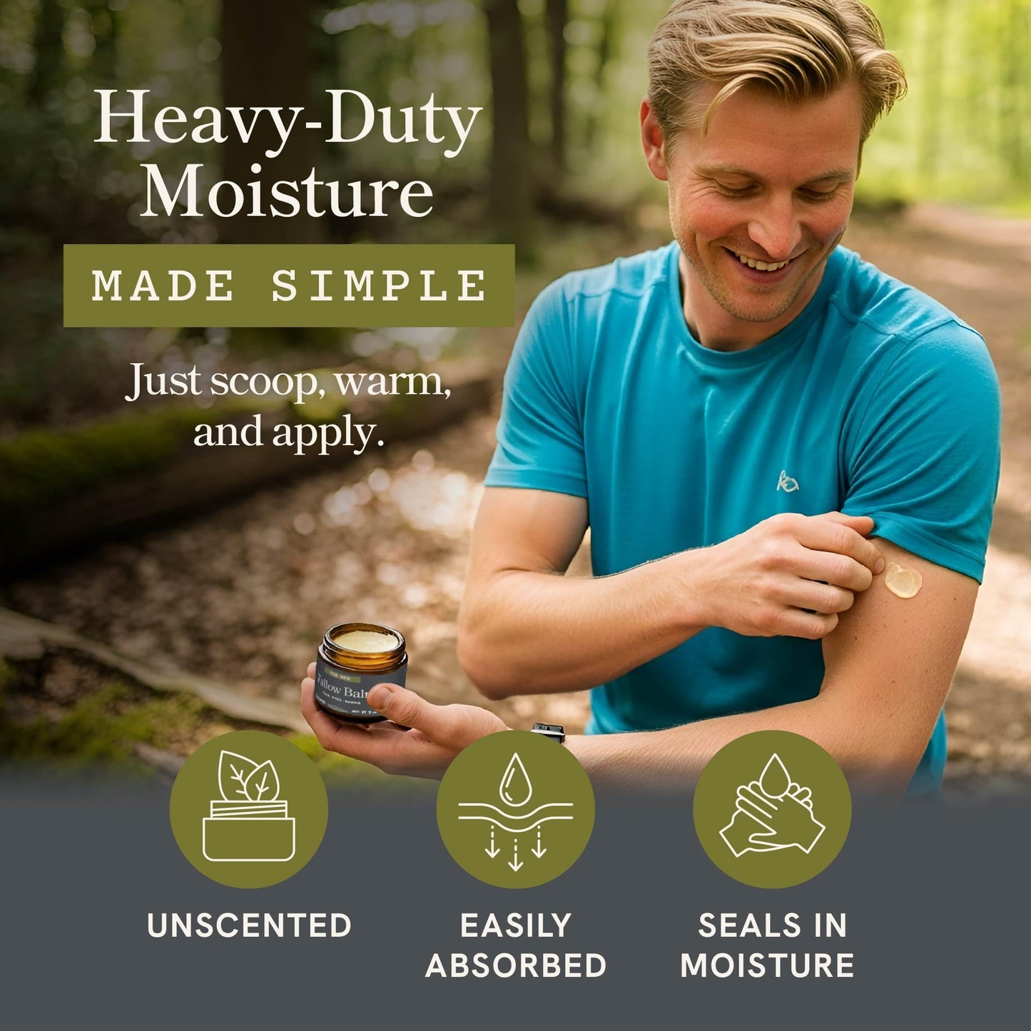 Beef Tallow Balm for Men | Face & Body | Men’s Beef Tallow for Skin Health & Barrier Support | Unscented | Moisturizing Face, Body & Hands Balm with Organic Beeswax | Grass-Fed & Cruelty-Free | 2 oz