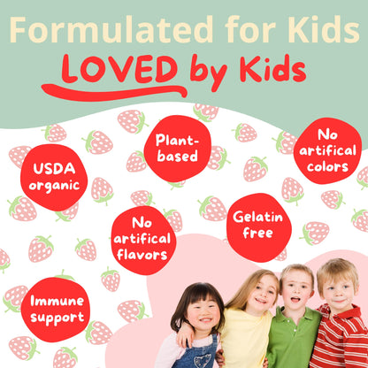 Kids Probiotics Gummies – Daycare Formulated Immunity Gummies - Immune System Boost & Improved Regularity - Plant-based Organic, 2.5 Billion CFU - DE111 Bacillus Subtilis - Strawberry – 1 Month Supply