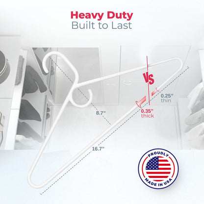 Made in USA Heavy Duty Plastic Clothes Hangers Bulk, 20 30 50 100 Pack Available, Strong Plastic Hangers, Jacket Coat Hangers, Thick Plastic Hanger for Closet and Clothing Hangars
