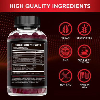 EFFECTIVE NUTRA Berberine Gummies with Ceylon Cinnamon | Sugar-Free Supplement 1200mg for Blood Sugar Support, Heart Health, Energy | 45-Day Supply, Natural Berry Flavor, Made in USA (90 Count)