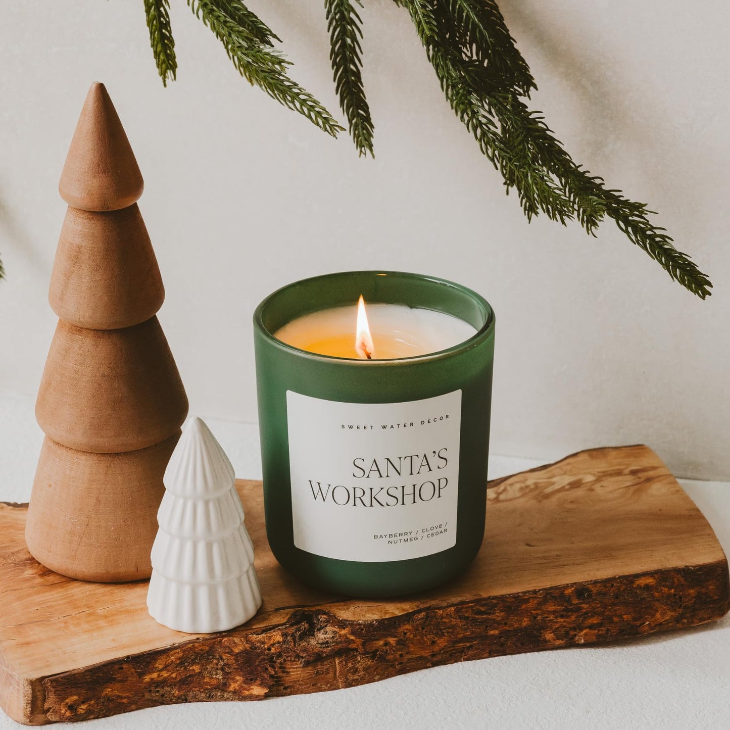 Sweet Water Decor Santa's Workshop Christmas Scented Candles - Christmas Stocking Stuffers Soy Candles Fir & Musk Scent - Christmas Candles with 70 Hours Burn Time - 15Oz Green Matte Jar Wax Candles