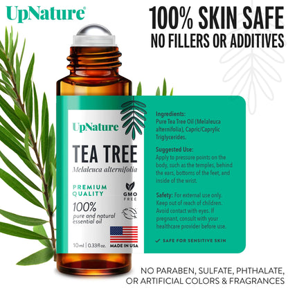 UpNature Tea Tree Essential Oil Roll On - 100% Natural Tea Tree Oil for Skin