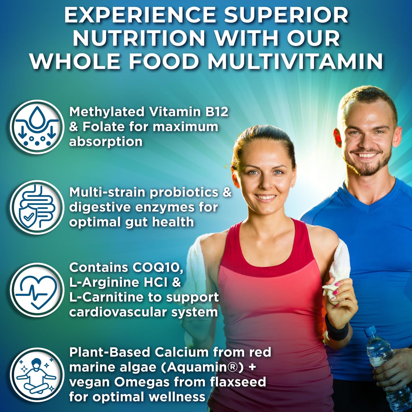 Vegan Whole Food Daily Multivitamin Without Iron, Methylated Multivitamin for Women and Men, Made with Fruits & Vegetables, B-Complex, Probiotics, Enzymes, CoQ10, Omegas, Turmeric, Non-GMO, 90 Count