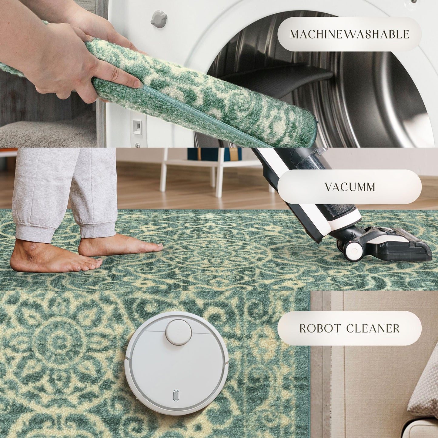 Maples Rugs Pelham Transitional Area Rugs - Made in USA - Washable, Non Slip, Indoor Carpet for Entryway, Foyer, Kitchen, and Bathroom, 1'8 x 2'10, Light Spa