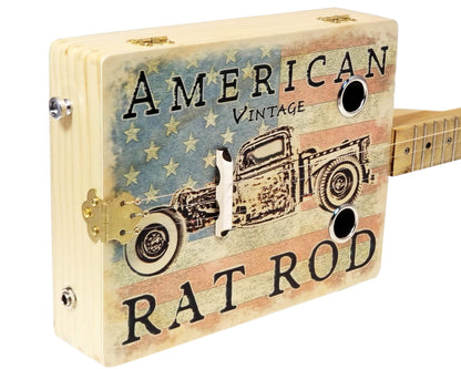 "American Rat Rod" 3-string Acoustic-Electric Cigar Box Guitar - Fun to Play, Made in the USA!