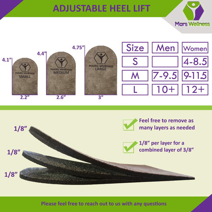 Premium Adjustable Orthopedic Heel Lift - Made in The USA - for Heel Pain and Leg Length Discrepancies - Pack of 2