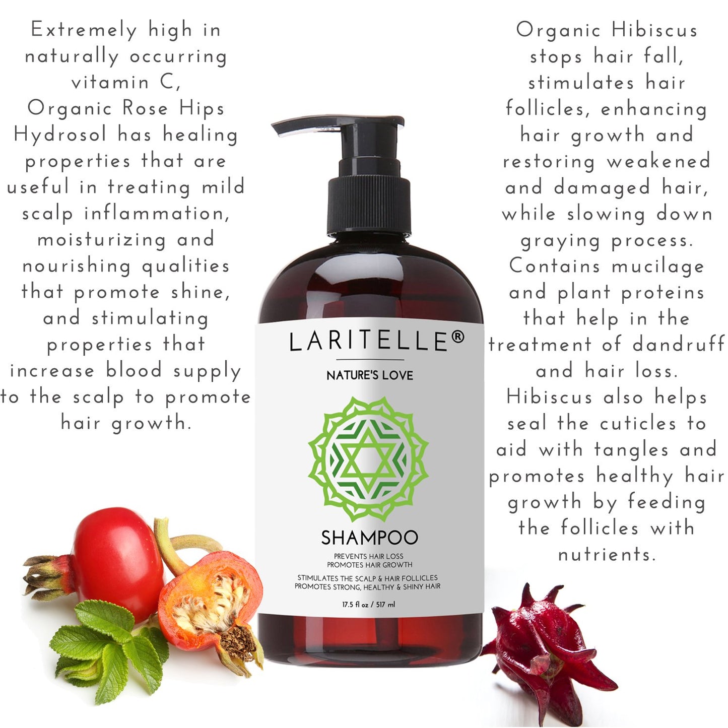 Laritelle Nature’s Love Organic Shampoo – 17.5 oz – Anti-Thinning Hair Growth, Rich Botanical Hydrosols & Keratin • Color Safe • Made in California