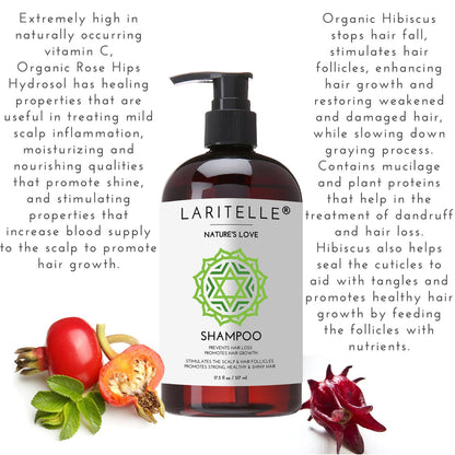 Laritelle Nature’s Love Organic Shampoo – 17.5 oz – Anti-Thinning Hair Growth, Rich Botanical Hydrosols & Keratin • Color Safe • Made in California