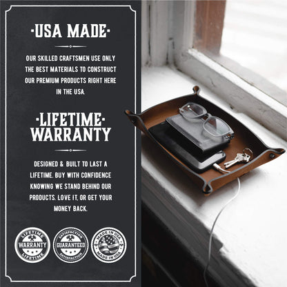 Leather Valet Tray for Men | Made in The USA | EDC Dump Tray for Keys, Phone, Wallet | Catch All Key Tray