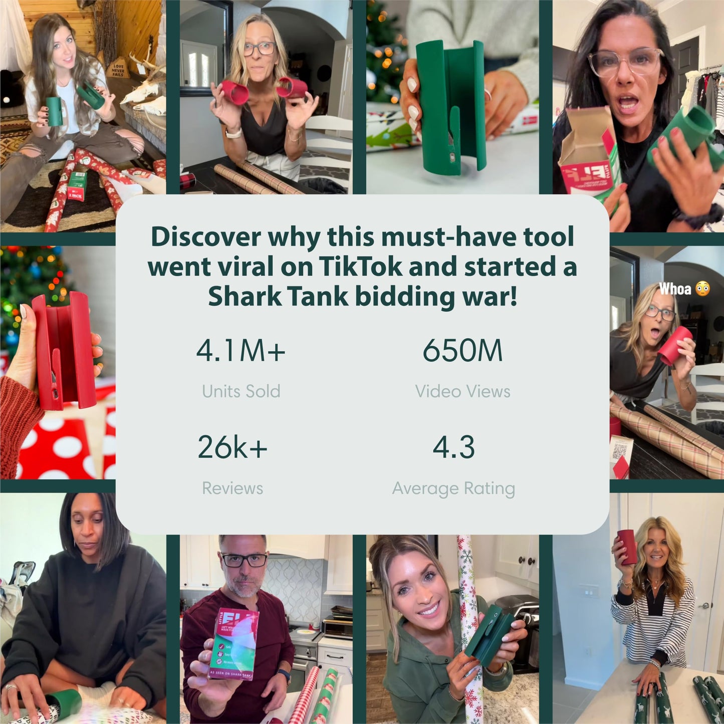 Little ELF Wrapping Paper Cutter (2-Pack) | As seen on Shark Tank | Made in USA | Green | Holiday Gift Wrap Paper Roll Holder and Cutter