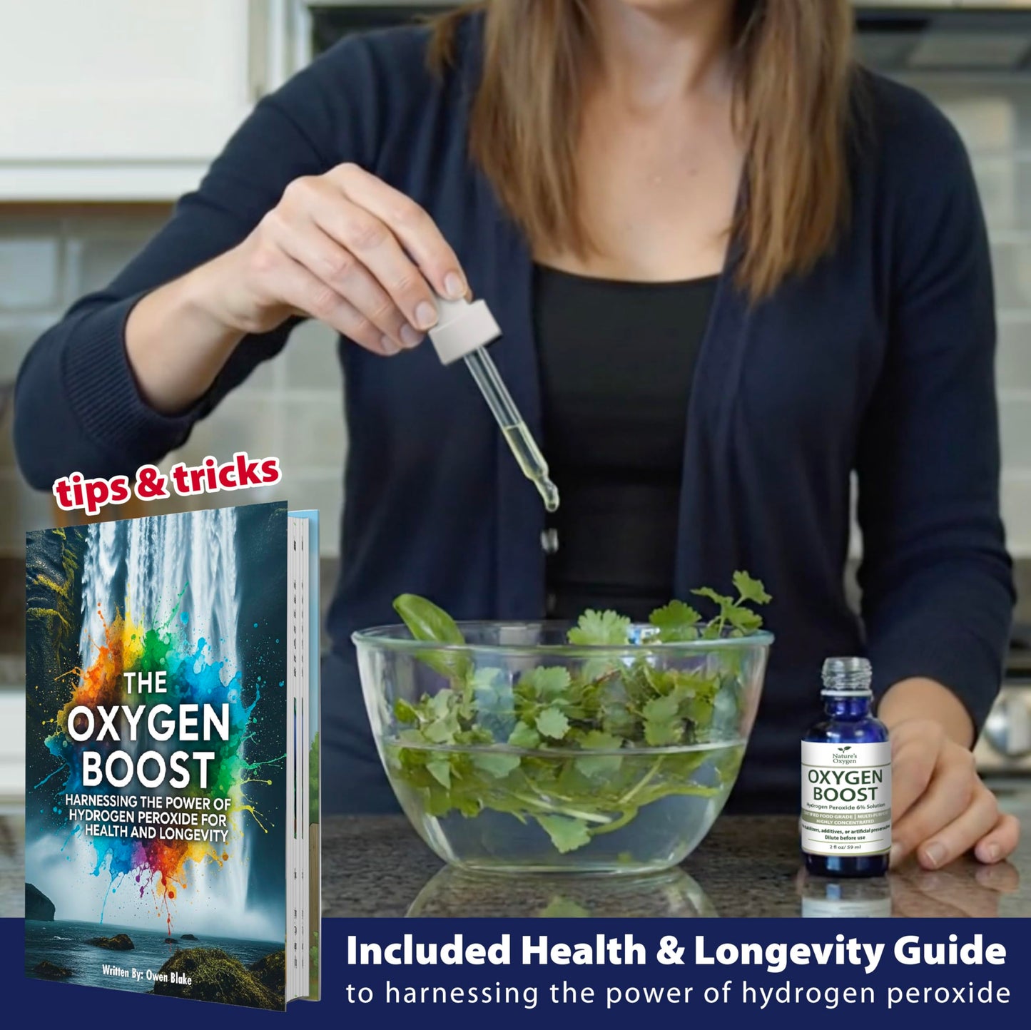 Nature’s Oxygen Food Grade Hydrogen Peroxide 12% Solution, 16 fl oz Pint Bottle with 2 fl oz Dropper and The Oxygen Boost Book, Only H₂O₂ & Water, Made in USA