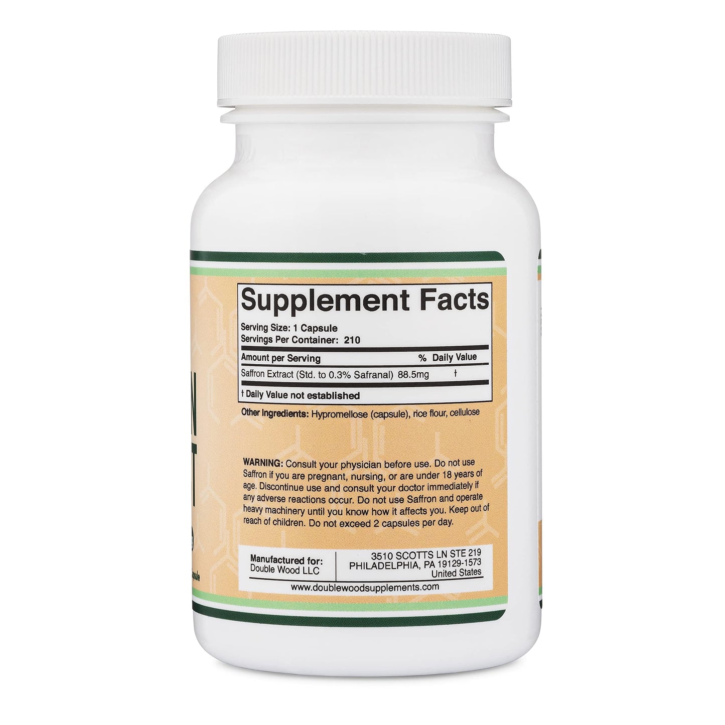 Saffron Supplement for Focus - Saffron Extract 88.5mg Vegan Capsules (210 Count) – Supports Focus and Vision, Including Retina and Lens – Herbal Dietary Supplement by Double Wood