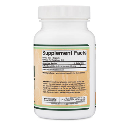 Saffron Supplement for Focus - Saffron Extract 88.5mg Vegan Capsules (210 Count) – Supports Focus and Vision, Including Retina and Lens – Herbal Dietary Supplement by Double Wood