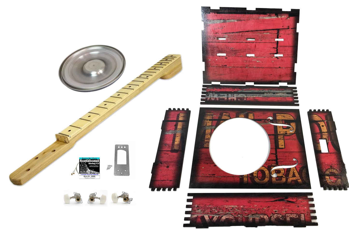 The "Red Barn" Howlin' Hubcap Resonator Cigar Box Guitar Kit - Made in the USA (3-String)