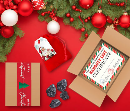 Mexgrim Stocking Stuffers Premium Lump of Coal Bag for Naughty List & Funny, White Elephant, Novelty Gag Gift, Prank for Husband, Kids, & Adults. Includes Fun Santa's Certificate, Made in USA