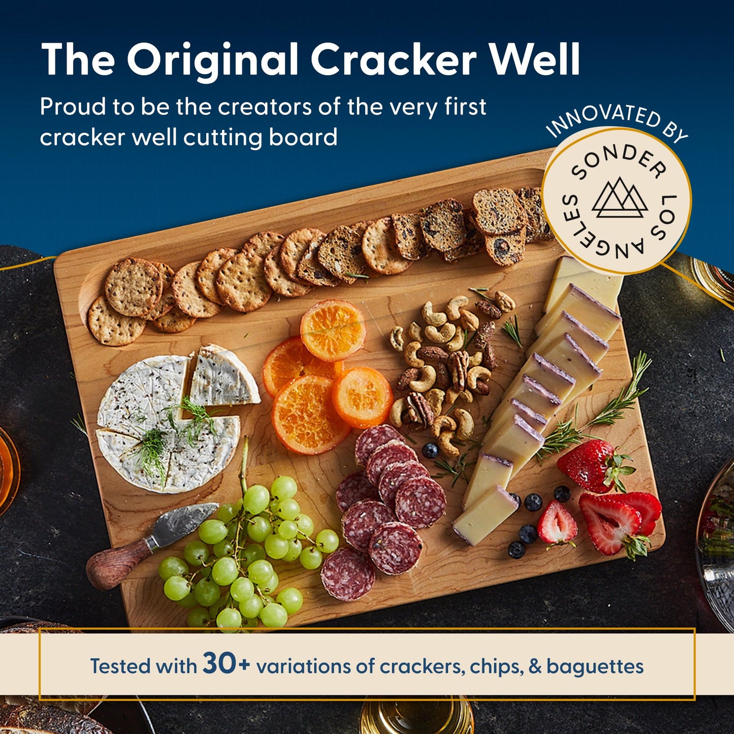 Sonder Los Angeles Winsome Maple Wood Cutting Board Made in USA | Maple Edge Grain Cutting Board for Kitchen with Juice Groove & Sorting Compartment | Gift Box Included | 17x13x1.5 in