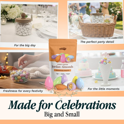 Snackathon Jordan Almonds, Assorted Pastel Candy-Coated Almonds, 1 LB Resealable Bag, Made in USA, Bulk Italian Confetti Wedding Favors, Baby & Bridal Showers, Party Buffets, Events & Holidays