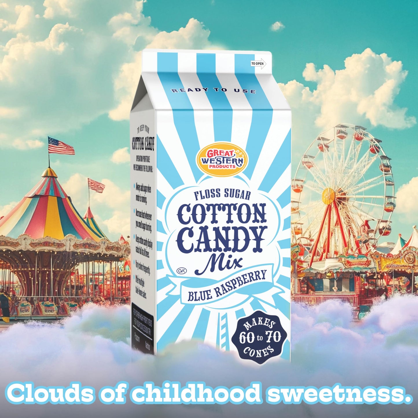 Premium America Blue Raspberry Cotton Candy Floss Sugar Carnival-Style Fluffy Fun, Pre-Mixed & Ready to Use for Parties, Events & Festivals 3.25 lb Cartons Case of 3