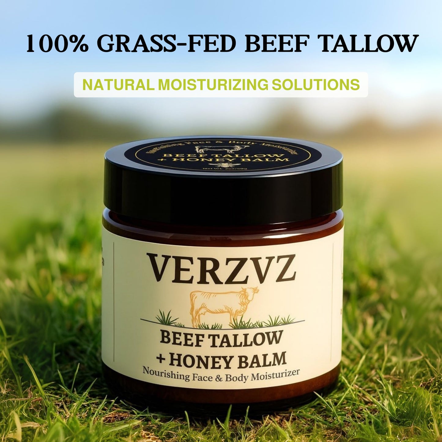 Beef Tallow for Skin and Face – Tallow and Honey Balm Moisturizer, 100% Grass-Fed Beef Tallow with Raw Organic Honey, Beeswax, Olive Oil & Vitamin E – Deep Hydration – Proudly Made in USA – 2oz