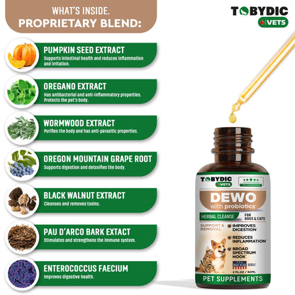 Tobydic Broad Spectrum Herbal Intestinal Defense with Probiotic for Cats & Dogs - Natural Support Helps to Remove Toxins - Supplement Drops - Made in USA