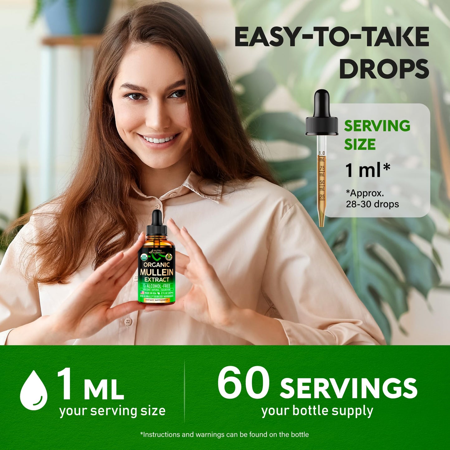 Mullein Drops for Lungs - USDA Organic Liquid - Mullein Leaf Extract Supplement - Made in USA - Lung & Bronchial Cleanse for Smokers - Respiratory Health Support - As Tincture, Tea, Pills - 2 fl oz