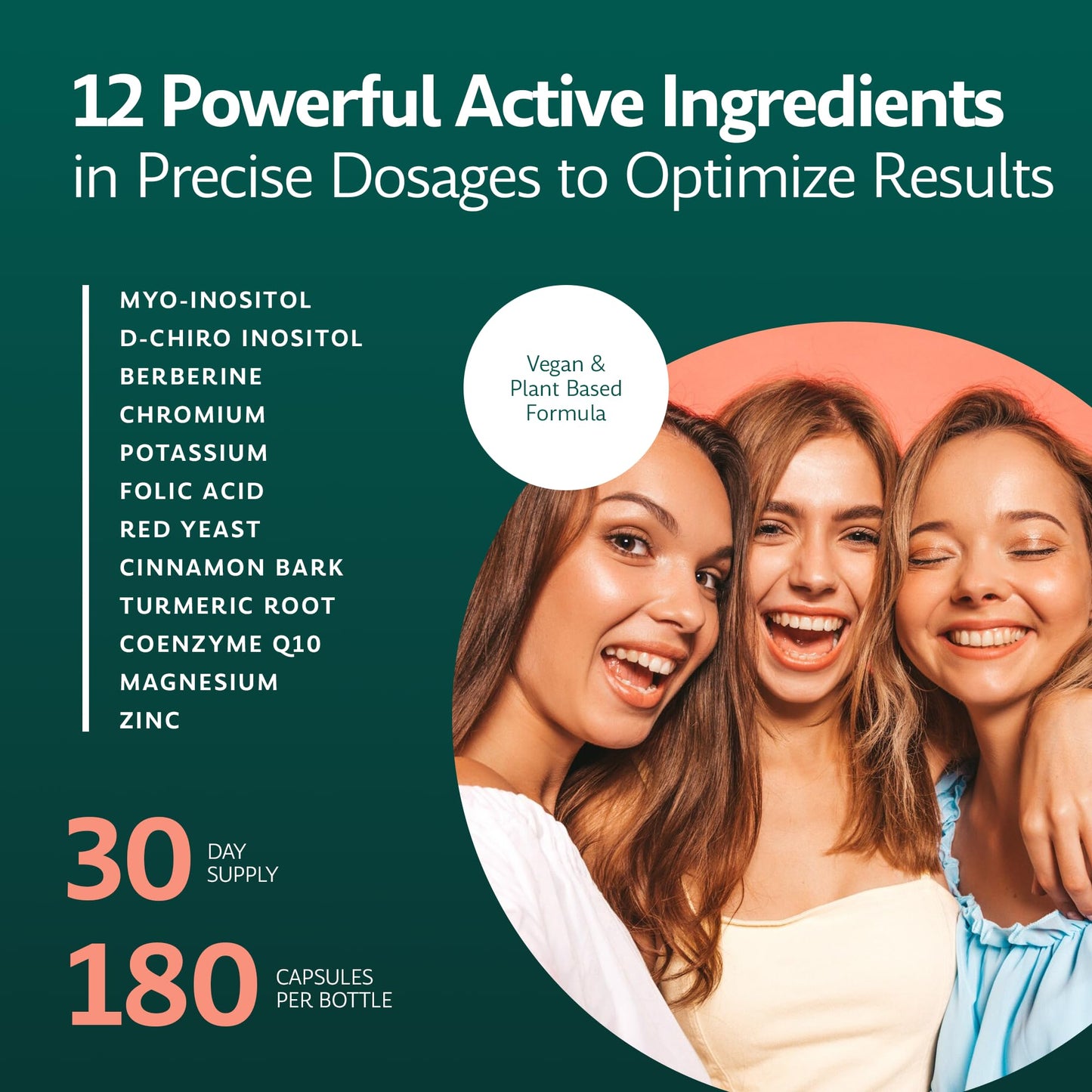 Inositol Plus Supplement for Women | Ovarian Health, Hormone Balance, Fertility, Ovulation | 40:1 Myo-Inositol D-Chiro & 12 Ingredients | Developed by Medical Doctor | 120 Capsules