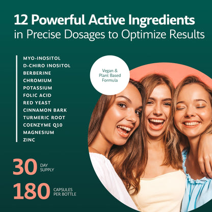 Inositol Plus Supplement for Women | Ovarian Health, Hormone Balance, Fertility, Ovulation | 40:1 Myo-Inositol D-Chiro & 12 Ingredients | Developed by Medical Doctor | 120 Capsules