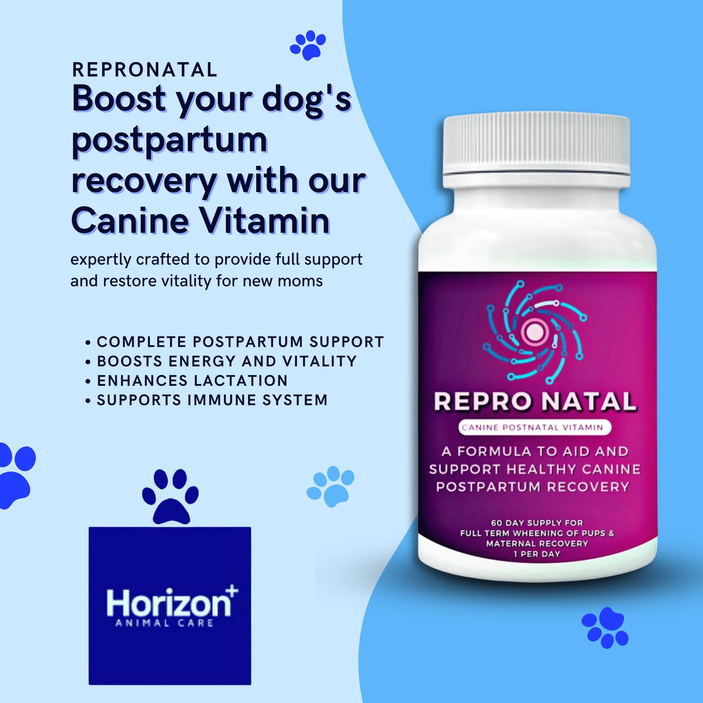 Canine Postnatal and Postpartum Vitamin Capsules for Dogs - 60-Day Supply- Aid in Full-Term Maternal Recovery, Improve Health After Birth -ReproNatal™ Dog Supplement