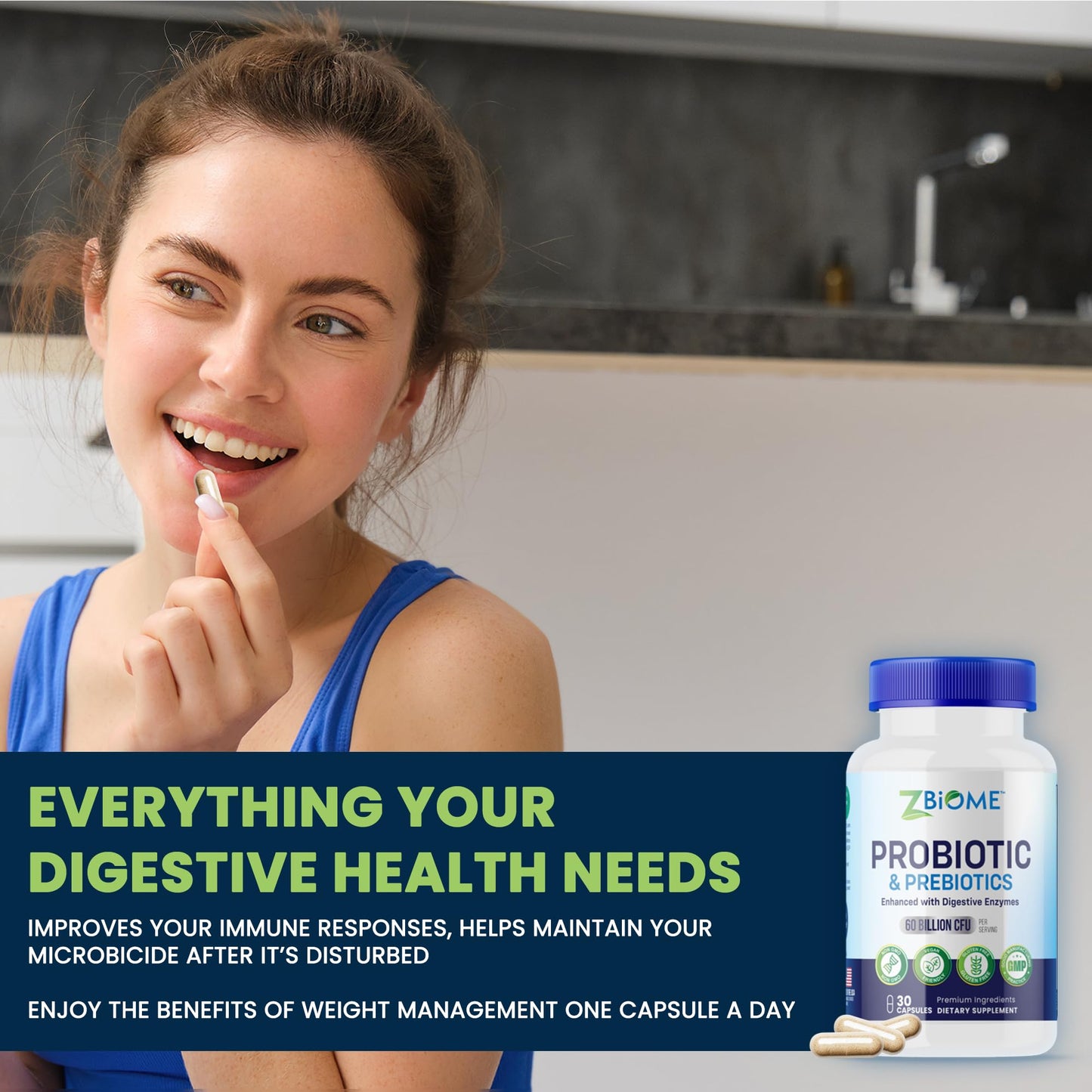 Probiotics + Prebiotics Supplement - 60 Billion CFU - 10 Strains, Lactobacillus, Butyrate & Acidophilus for Digestive, Gut & Body Wellness, Constipation, Diarrhea, Gas & Bloating, Men & Women, 30ct
