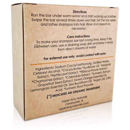 Aspen Kay Naturals Moroccan Argan Oil Shampoo Bar, Organic, Vegan, Volumizing Shampoo for Curly or Straight Hair. Citrus Scent, Paraben & Sulfate Free, Made in USA - 3 oz.