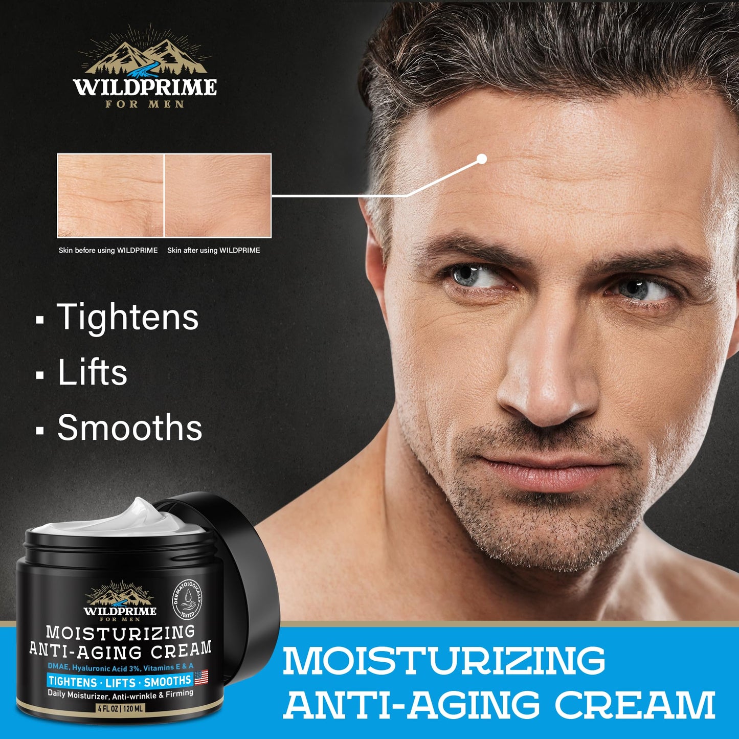 Men's Face Moisturizer Cream - Anti Aging & Wrinkle - Made in USA - Collagen, Hyaluronic Acid, Vitamins E & A, Avocado Oil - After Shave Lotion - Age Facial Skin Care, Day & Night Moisturizing, 4 oz