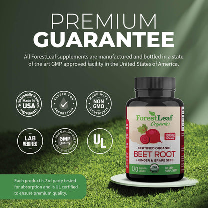 ForestLeaf Beet Root Capsules, 1000mg, 20:1 Extract, with Ginger, Grape Seed, Supports Blood Flow, Energy (120 Count (Pack of 2))