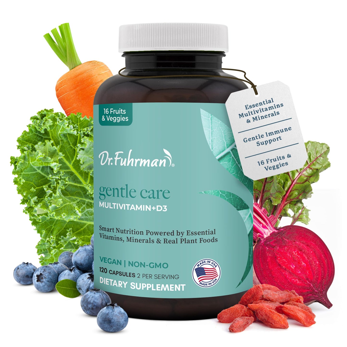Dr. Fuhrman 2 Month Supply Multivitamin for All + D3 Vitamin for Immune Support | Vegan Formula Womens Multivitamin with B12 & Zinc | Whole Food multivitamin with 17 Fruits & Veggies