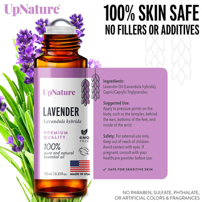 UpNature Lavender Essential Oil Pure Roll On - 100% Natural Lavender Oil for Skin