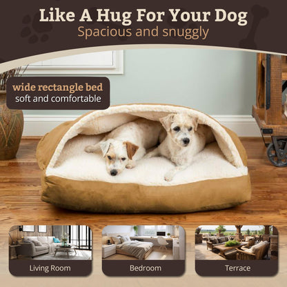 Snoozer Pet Products Luxury Rectangle Cozy Cave Dog Bed with Microsuede, Small, Camel