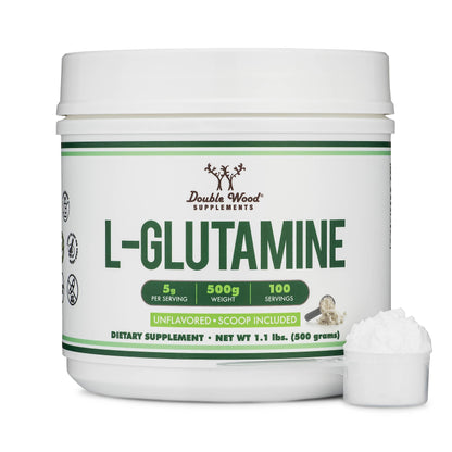 L Glutamine Powder 1.1lbs (100 Servings of 5 Grams Each - Third Party Tested L-Glutamine Powder) Unflavored, Keto, Vegan Friendly (with Scoop) for Exercise Endurance and Gut Health by Double Wood