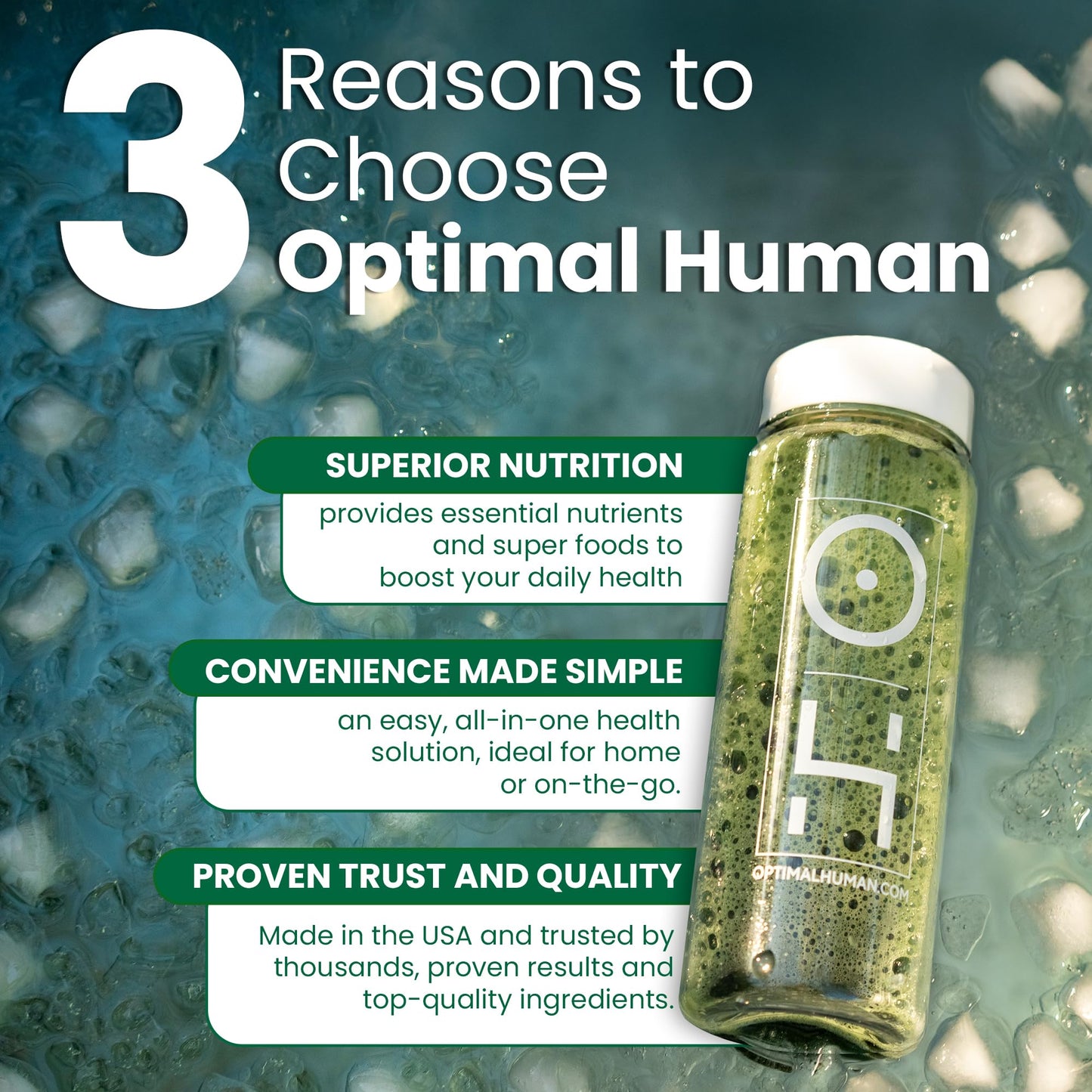 Optimal Human Superfood Greens Powder | 90+ Premium Non-GMO Ingredients | Organic Spirulina, Chlorella, Ashwagandha, Lion's Mane, 10+ Billion Probiotic & Digestive Enzymes | Energy, Longevity